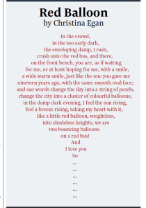 Poem Red Balloon in the shape of a red balloon.